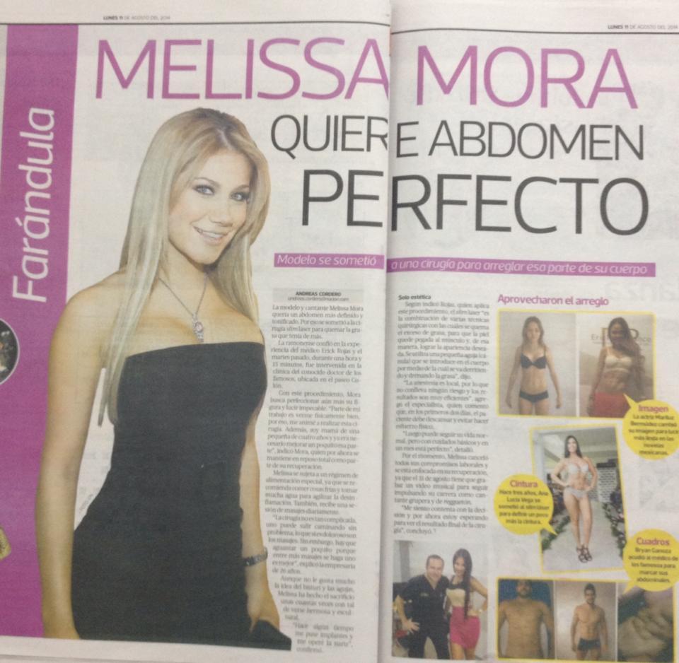 Reportaje en periódico «AHORA» sobre la marcación de abdomen de Melissa Mora