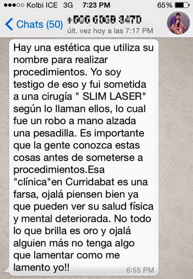 Mensaje de una paciente que me comunica lo que le pasó…